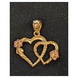 14K Gold Double Heart Pendant  .9g