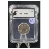1945 AU55 Silver Washington Quarter