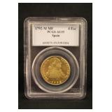 1792 PCGS AU55 Spanish Gold 4 Escudos Coin