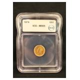 1874 ICG MS65 $1 Pre-33 Gold Indian Princess