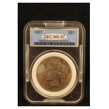 1927 Certified U.S. Silver Peace Dollar