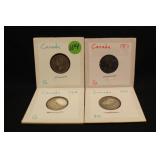 1872-H, 1906, 1918, 1931 Canada Silver Dimes