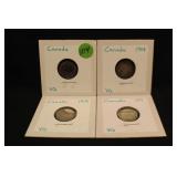 1891, 1904, 1918, 1919 Canada Silver 5 Cent Coins