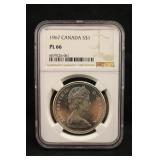 1967 PL66 CANADA Silver Dollar Certified