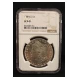 1886-S MS61 NGC Morgan Silver Dollar *Scarce