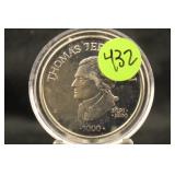 2000 Republic of Liberia Thomas Jefferson $5 Coin