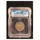 18xx ICG MS65 Argentina Silver 20 Cent Coin
