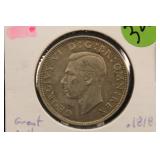 1944 Great Britian Two Shillings Silver Coin