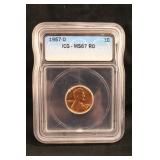 1957-D MS67 Red ICG Lincoln Wheat Cents