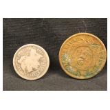 Lot of 2 Civil War Coins 1865 3 Cent and 2 Cent