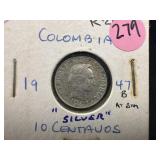 1947 Colombia Silver 10 Centavos