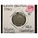 1940 Great Britain silver sixpence