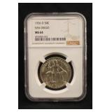 1936-D San Diego MS64 NGC Commem Silver Half