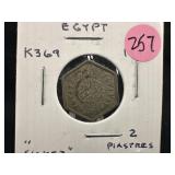 1944 Egyptian 2 Piastres silver coin