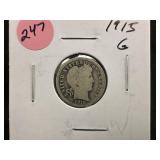 1915-G Silver Barber Dime