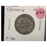 1906-A Silver German 1 Mark Coin
