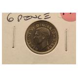 1945 Great Britton Silver 6 Pence Coin
