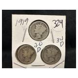 Lot of 3 Silver Mercury Dimes