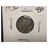 1936 Silver Mercury Dime