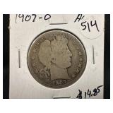 1907-O Silver Barber Half Dollar