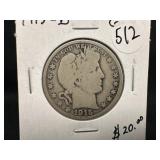 1915-D Silver Barber Half Dollar