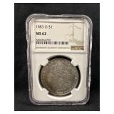 1883-O Rainbow Toned MS62 Morgan Silver Dollar