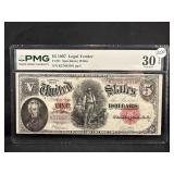 1907 $5 Jefferson "Wood Chopper" Note VF30