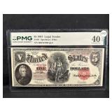 1907 $5 Jefferson "Wood Chopper" Note EF40