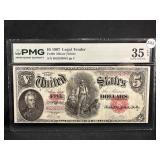 1907 $5 Jefferson "Wood Chopper" Note VF35