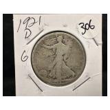 1921-D Silver Walking Liberty Half Dollar