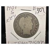 1901-S Silver Barber Half Dollar