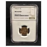 1953-S MS66RD Lincoln Wheat Cent
