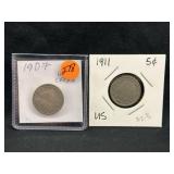 Lot of 2 Liberty Head V-Nickels