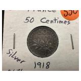 1918 France 50 Centimes Coin