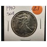 1940-P GEM BU Walking Liberty Silver Half Dollar