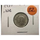 1937 BU Canada Silver 10 Cent Coin
