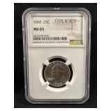 1963 MS65 Washington Silver Quarter Type B Rev