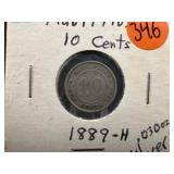 1889-H Mauritius 10 Cents