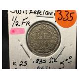 1963 Switzerland 1/2 Franc Coin