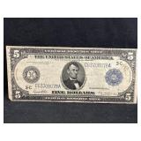 1914 $5 U.S. Federal Reserve Note Abe Lincoln
