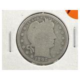 1892-P Barber Silver Quarter *First year