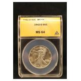 1942-D MS64 Walking Liberty Silver Half Dollar