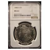 1886-S MS61 NGC Morgan Silver Dollar *SEMI KEY