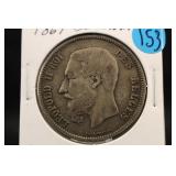 1869 Belgium Silver 5 Francs