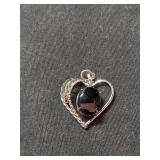 Silvertone Pendant Heart with Black Stone