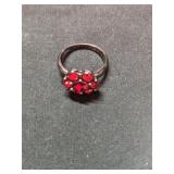 Black Metal Ring with Red Stones   Size 6