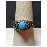 .925 Silver Turquoise Ring Sz 7