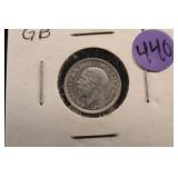 1936 Great Britian Silver Three Pence Coin