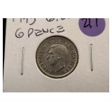 1943 Great Britian Half Crown 6 Pence Coin
