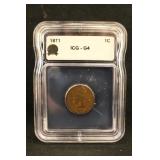 1871 Certified Indian Head Cent